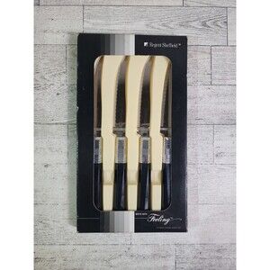 NEW 1987 Regent Sheffield Feeling Ebony 4 Piece Steak Knife Set Vintage